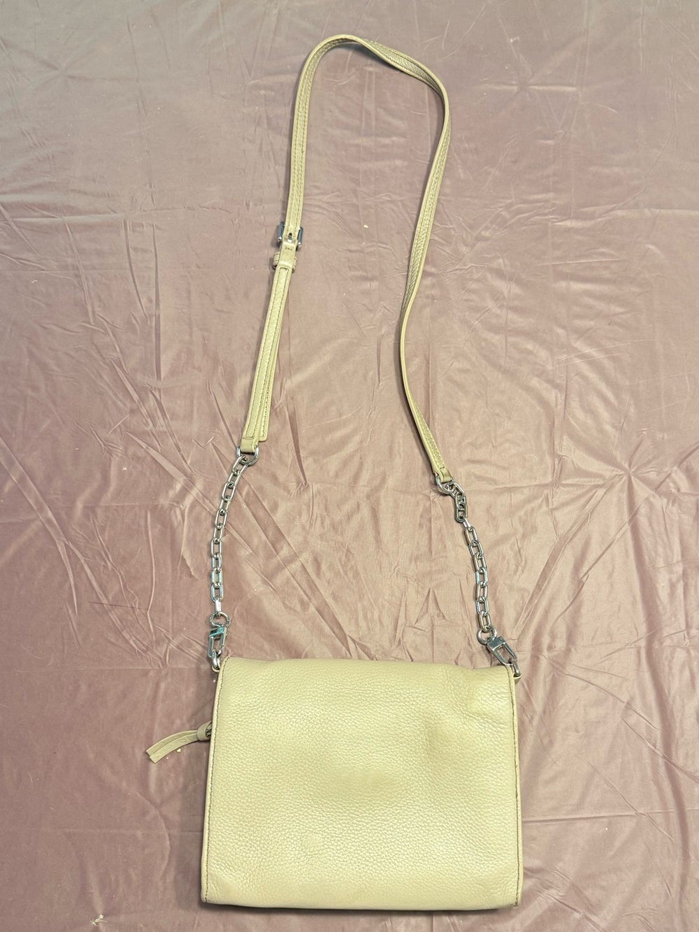 Tory Burch Britten French Gray Leather Silver Crossbody Purse Handbag - Picture 4 of 14